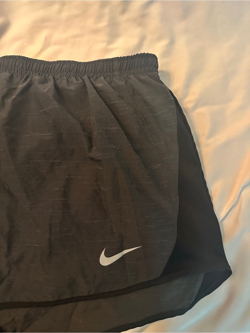 Nike Grey/Black Athletic Running Shorts with White Swoosh